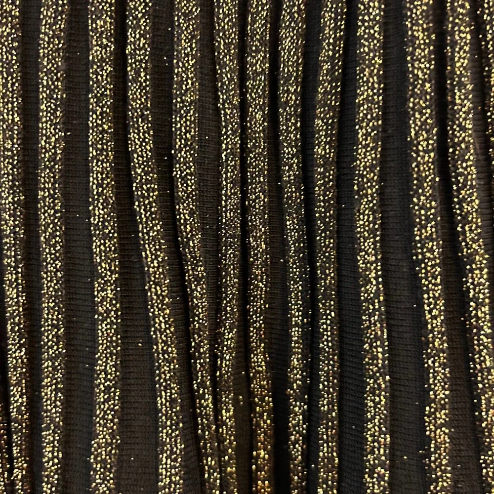 Draper James Black‎ Gold Metallic Knit Pleated Midi Skirt Size L elastic waist